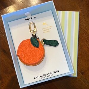 Piper K | Orange Bag Charm/Keychain w/Zipper and leaf accent
